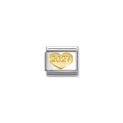 Element link do bransoletki Nomination Serce z napisem 2027 model 030149 70 stal i złoto 18 karat