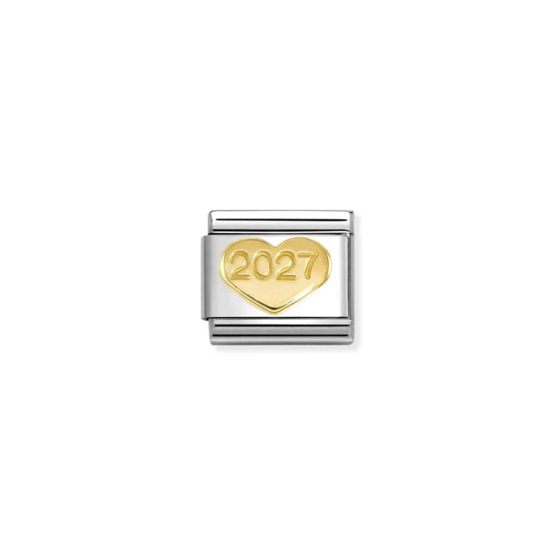 Element link do bransoletki Nomination Serce z napisem 2027 model 030149 70 stal i złoto 18 karat