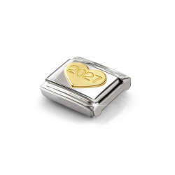 Element link do bransoletki Nomination Serce z napisem 2027 model 030149 70 stal i złoto 18 karat