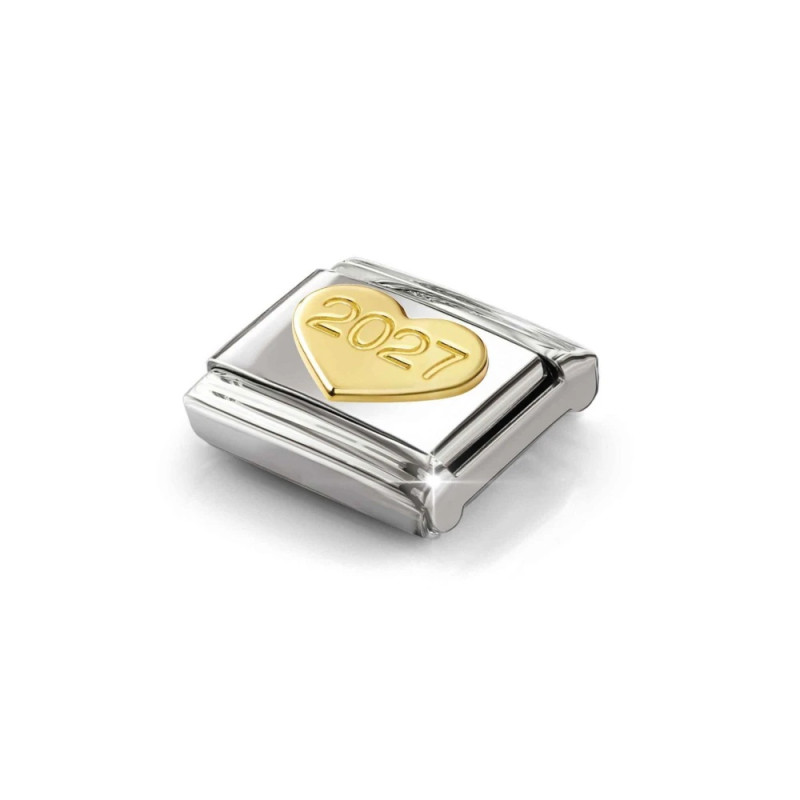 Element link do bransoletki Nomination Serce z napisem 2027 model 030149 70 stal i złoto 18 karat