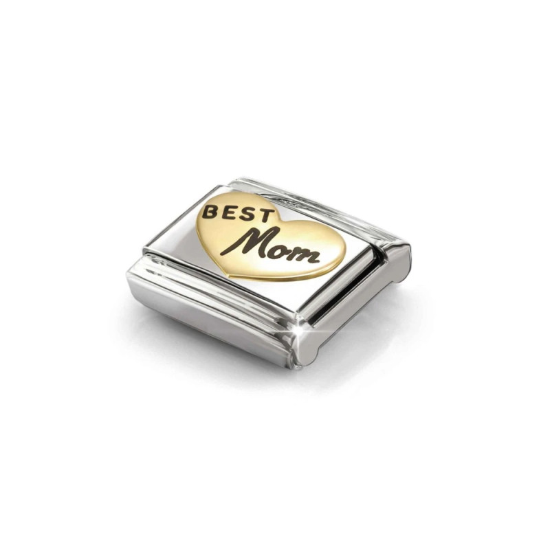Element link do bransoletki Nomination Serce z napisem Best Mom 030285 92 stal i złoto 18 karat
