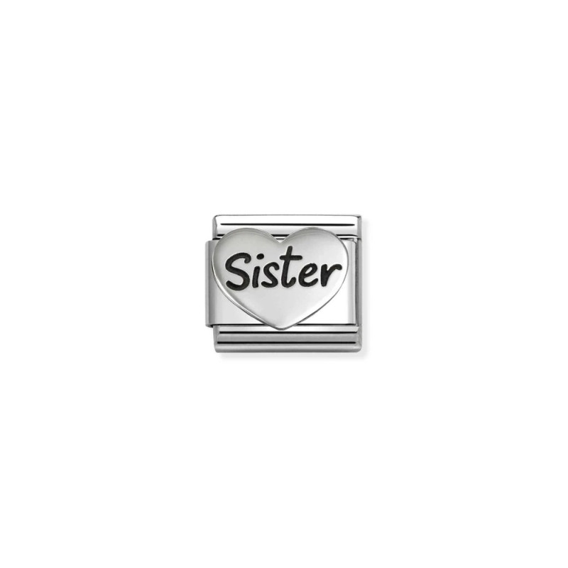 Element link do bransoletki Nomination Serce z napisem Sister 330114 20 stal i srebro 925