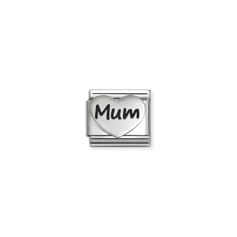 Element link do bransoletki Nomination Serce z napisem Mum 330114 22 stal i srebro 925