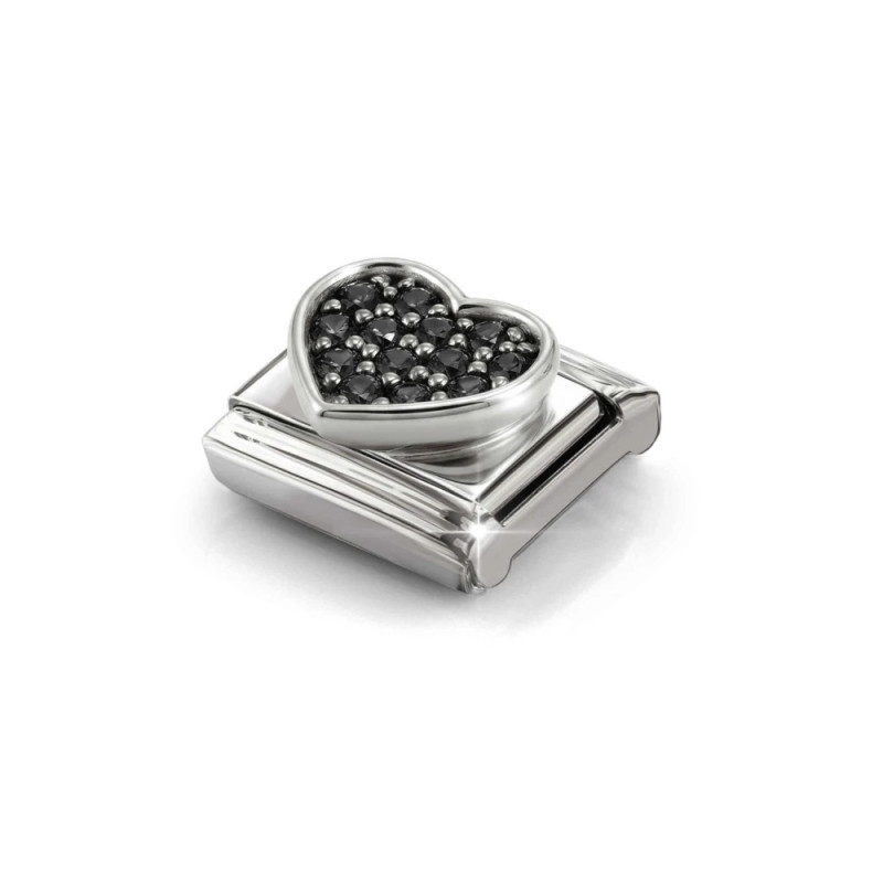 Element link do bransoletki Nomination Serce z czarnymi cyrkoniami pave 330322 27 stal i srebro 925