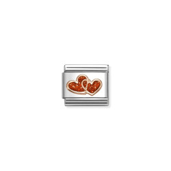 Element link do bransoletki Nomination Serce podwójne brokat 430205 27 stal i różowe złoto 9 karat