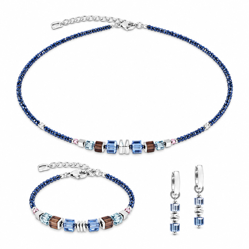 Naszyjnik Coeur de Lion  Blue-Grey 3044-10-0712 stal, kwarc dymny i kryształy Swarovski