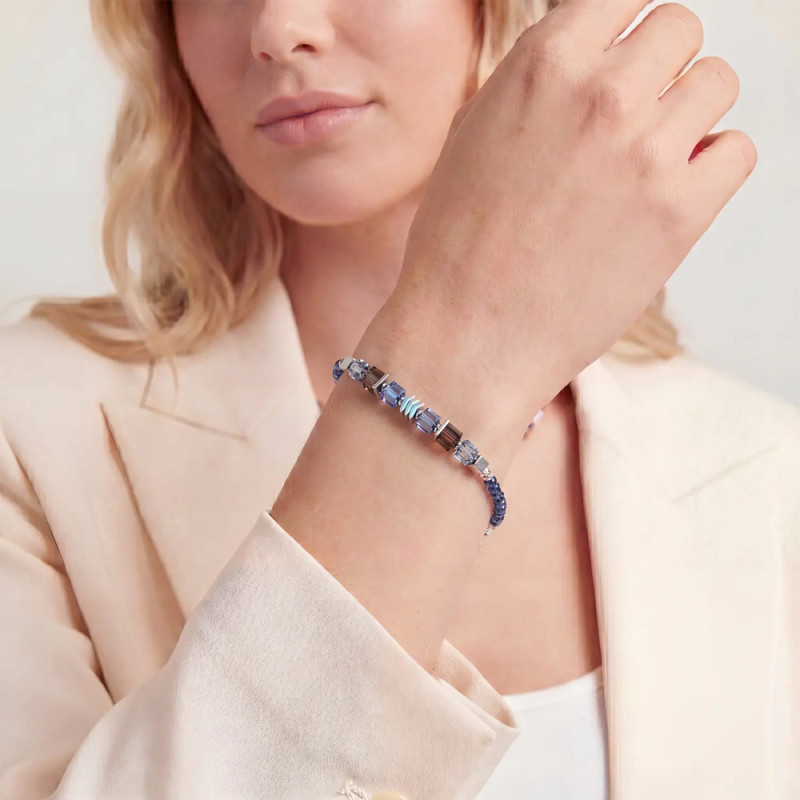 Bransoletka Coeur de Lion w kolorze Blue-Grey 3044-30-0712 stal, Swarovski i kwarc dymny