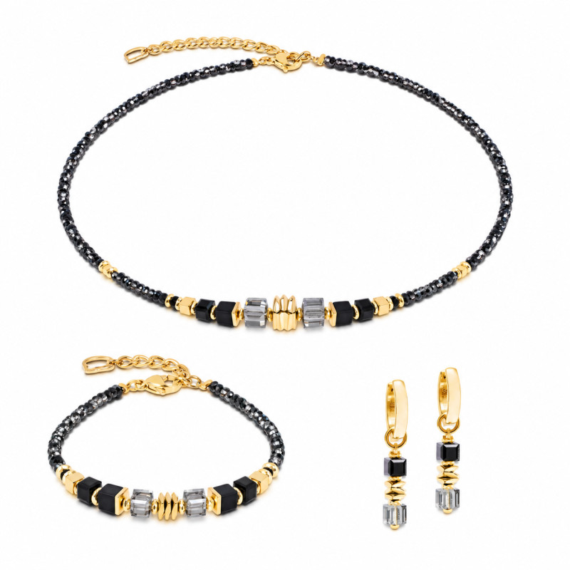Kolczyki Coeur de Lion kolor Black-Gold 3044-21-1316 stal z hematytem i Swarovski