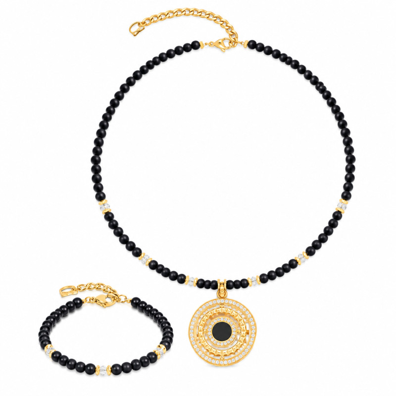 Naszyjnik Coeur de Lion Black-Gold 2062-10-1316 stal, onyks, Swarovski i cyrkonie