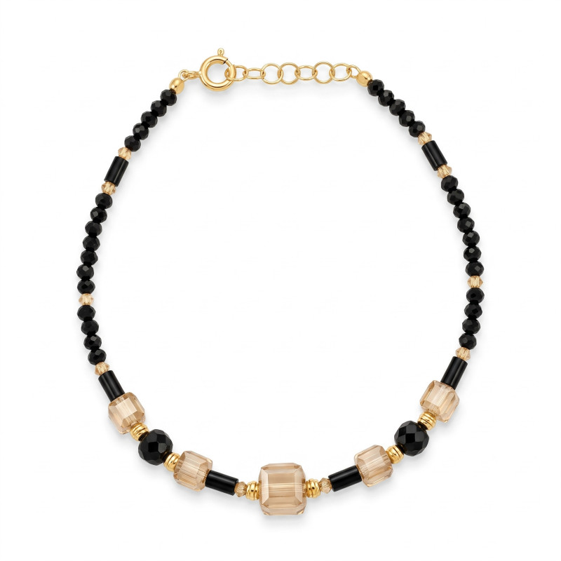 Bransoleta złota 585, z agatami, spinelami i kryształkami Swarovski