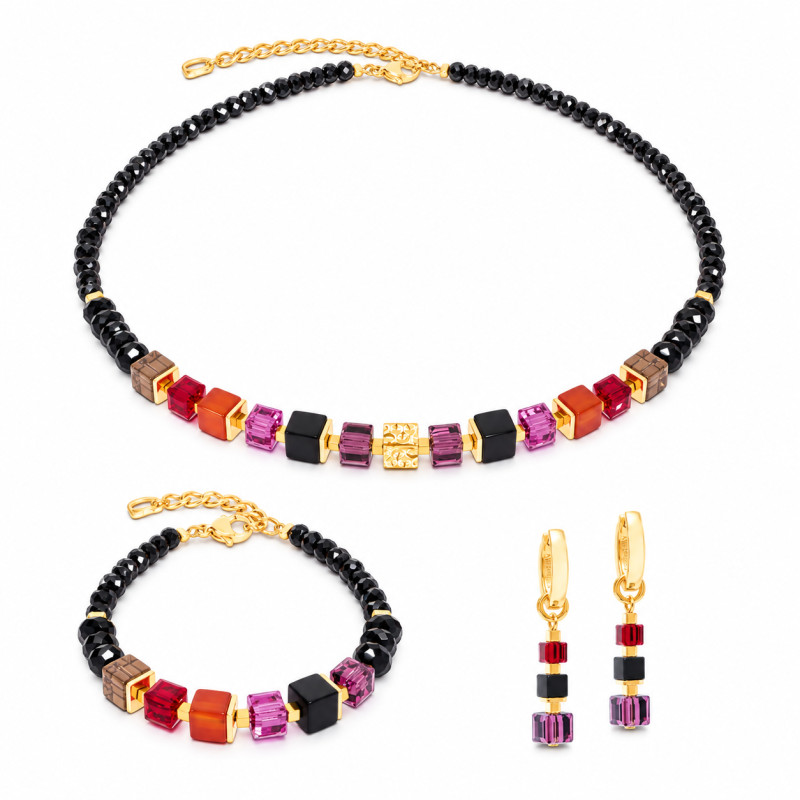 Kolczyki stalowe Coeur de Lion Red-Purple 3034-21-0308 z onyksem, hematytem i Swarovski