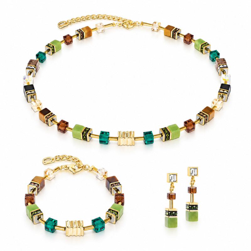 Kolczyki stalowe Coeur de Lion Brown-Olive 3025-21-1109 nefryt i kryształy Swarovski