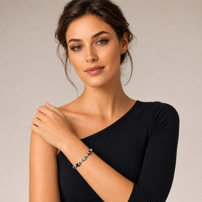 Bransoletka stalowa Coeur de Lion Black-Silver 2802-30-1317 onyks i hematyt