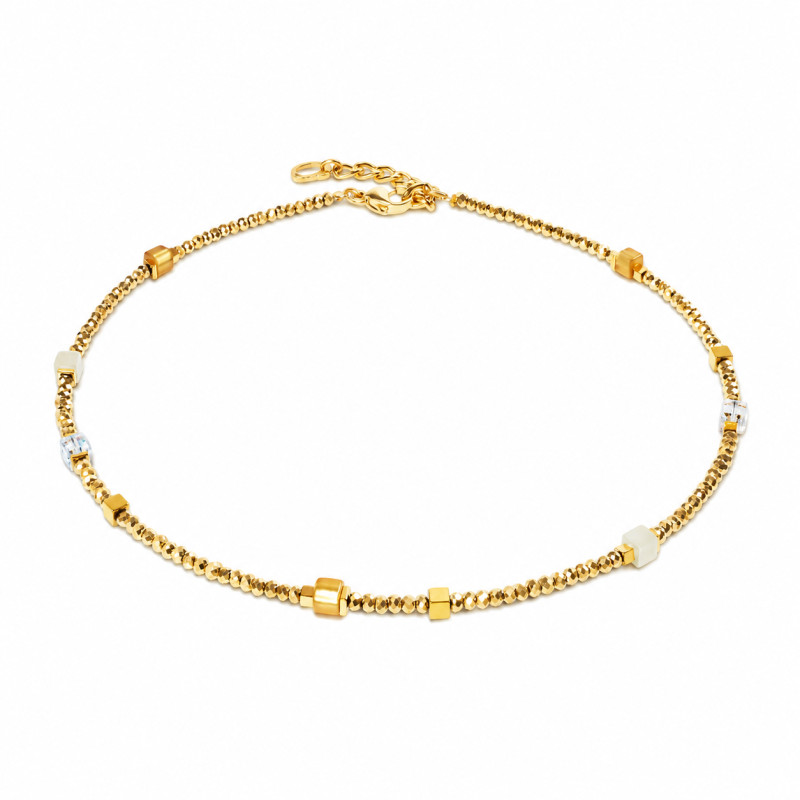 Bransoletka stalowa Coeur de Lion Gold 4460-30-1600 kryształy Swarovski, tygrysie oko jubilerskie