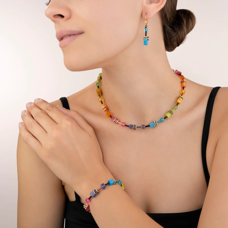Bransoletka stalowa Coeur de Lion Multicolour 2838-30-1573 kolorowe kryształy Swarovski i tygrysie oko jubilerskie