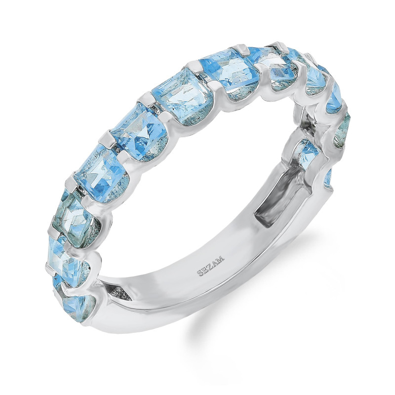 Pierścionek srebrny ring z rzędem topazów Topaz Swiss próba 925