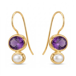 Kolczyki srebrne z ametystem i perłą 925 - Jubiler Sezam