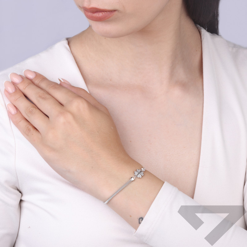 Bransoletka srebrna koniczyna z cyrkoniami próba 925