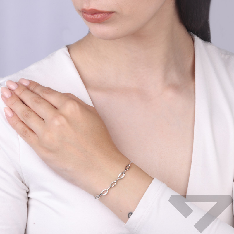 Bransoletka srebrna splot anker z owalami i cyrkoniami próba 925