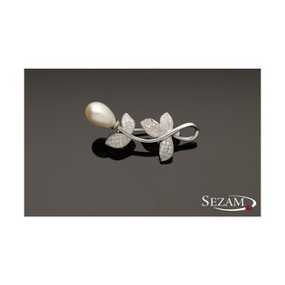 Broszka srebrna z cyrkoniami i perłą nr JA JA031 Sezam - 1