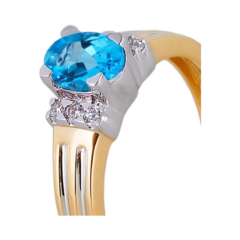 Pierścionek zaręczynowy z topazem blue i diamentami RQ 109M-BT owal próba 585 Sezam - 1