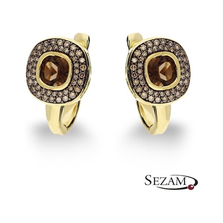 Kolczyki złote Art Deco z diamentami i kwarcem dymnym nr KU 1348-1020 SMCH Sezam - 1