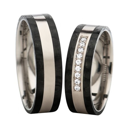 Obrączki karbonowe z tytanem i 9 diamentami nr SW TC1-6