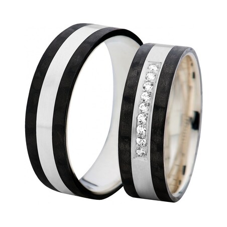 Obrączki karbonowe ze srebrem i 9 diamentami nr SW SRC1-6