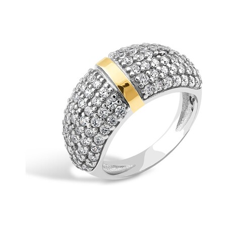 Pierścionek srebrny kopuła z cyrkoniami i złotą blaszką PX 169_AU375