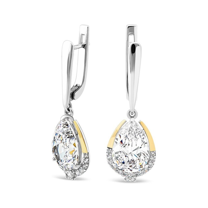 Srebrne kolczyki z cyrkoniami i złotymi blaszkami