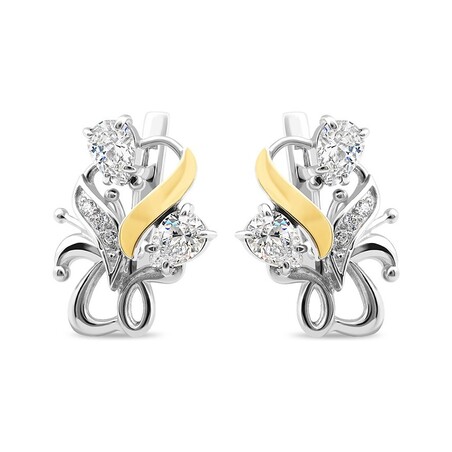 Srebrne kolczyki bukiet z cyrkoniami i złotą blaszką PX 063_AU375