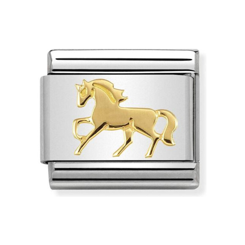 Element Link NOMINATION Composable 18K koń w galopie 030149 26 stal i złoto 18 karat