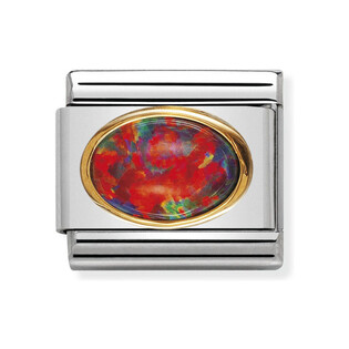 Element Link do bransoletki NOMINATION Composable opal czerwony jubilerski 030502 08 stal i złoto 18 karat