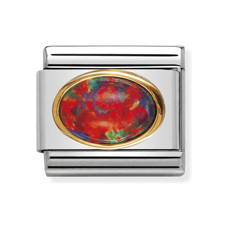 Element Link do bransoletki NOMINATION Composable opal czerwony jubilerski 030502 08 stal i złoto 18 karat