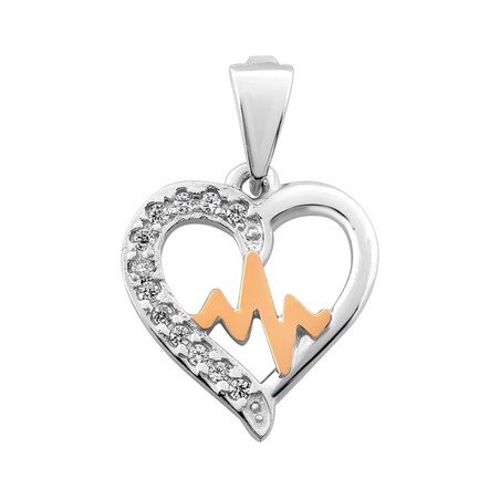 Zawieszka srebrna w kształcie serca z złotym pulsem DC 640_AU375