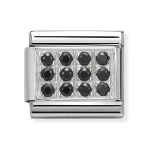 Element Link do bransoletki NOMINATION Composable tabliczka z czarnymi cyrkoniami 330307 10 stal i srebro 925
