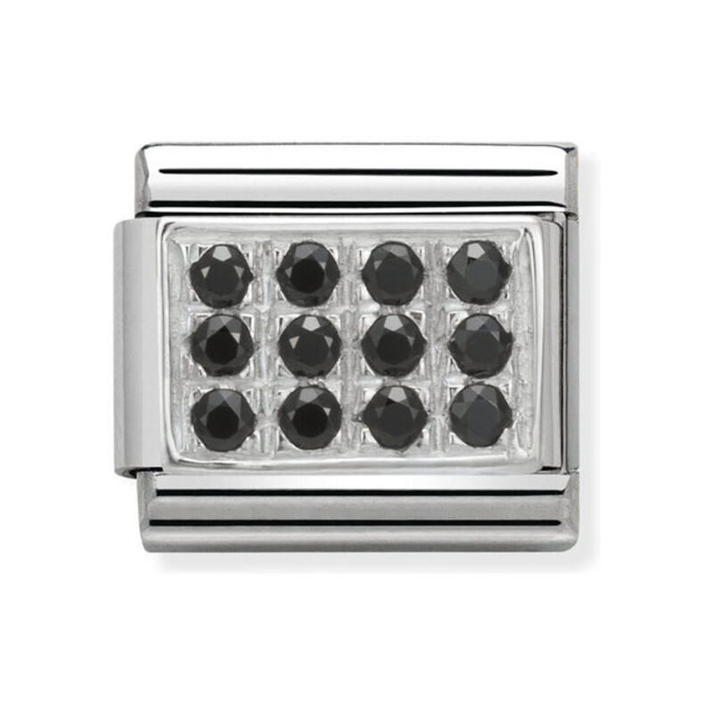 Element Link do bransoletki NOMINATION Composable tabliczka z czarnymi cyrkoniami 330307 10 stal i srebro 925