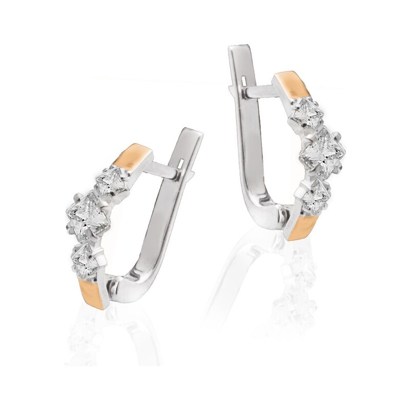  Kolczyki srebrne z cyrkoniami i złotymi blaszkami DC 102_AU375