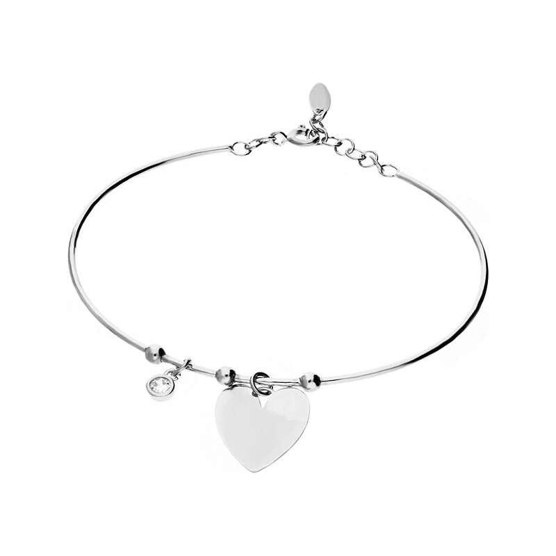 Bransoleta srebrna bangle z sercem i cyrkonią nr RT BR20499 ROD pRóba 925
