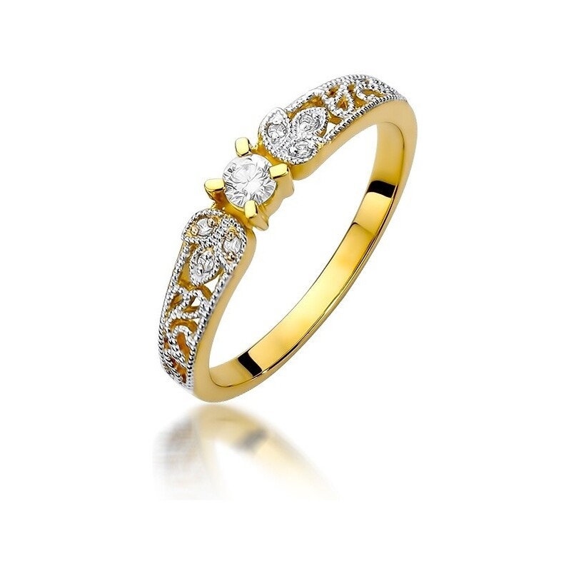 Pierścionek zaręczynowy z diamentami w ażurowej szynie BE W-411 obr.ornament próba 585