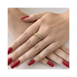 Pierścionek korona ażur+cyrkonie 1r LP 34U20-DCR0134-YW-CZ próba 375