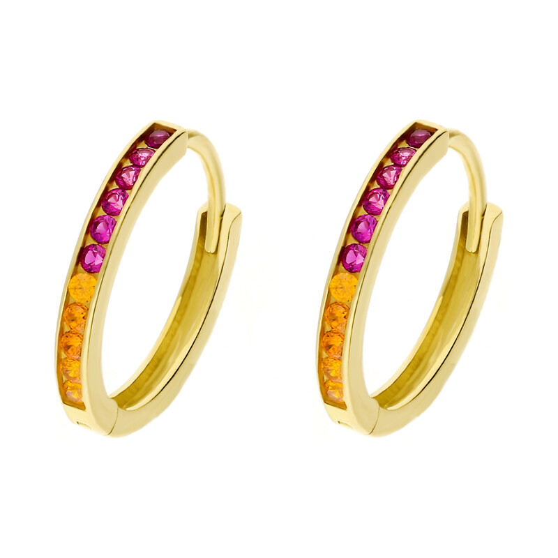 Kolczyki złote kółka z kolorowymi cyrkoniami/zatrzask MZ T5-E-HG-8-CZ-15mm 2mm-MUL próba 585