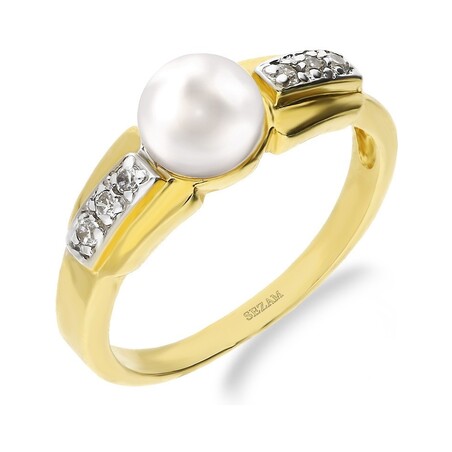 Pierścionek złoty z perłą białą i cyrkoniami nr FL BF1 próba 585