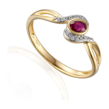 Pierścionek zaręczynowy z diamentami i rubinem nr AW 58015 YW-RU owal twist próba 585