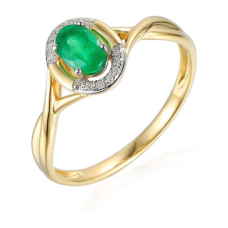 Pierścionek złoty ze szmaragdem i diamentami AW 55256 Y-EM owal ramka próba 585 LAUREL