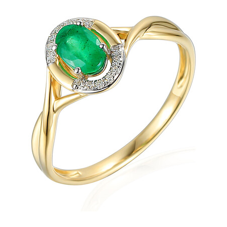 Pierścionek złoty ze szmaragdem i diamentami AW 55256 Y-EM owal ramka próba 585 LAUREL