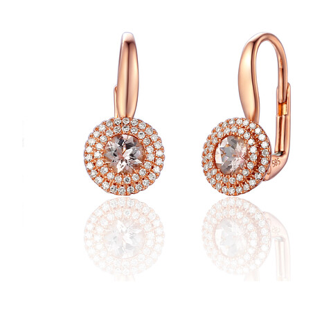 Kolczyki z morganitem i diamentami ze złota na biglu AW 57736 R-MO okr.Markiza 2r próba 585    