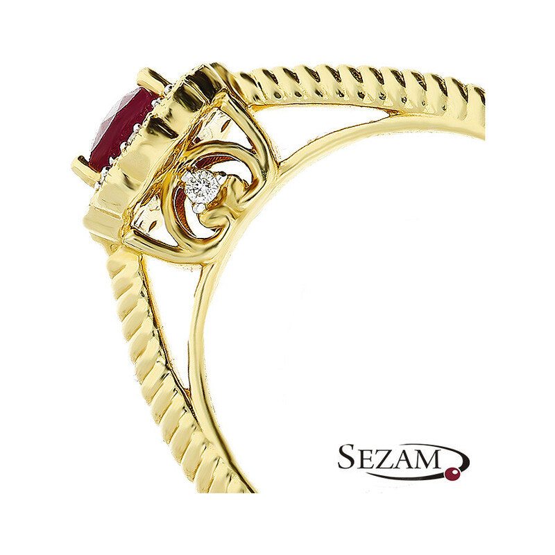 Pierścionek rubin 0,94ct+bryl.0,08ct KU 3415 RB Markiza obr.sznur próba 585