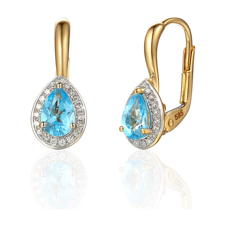 Kolczyki topaz blue 0,94ct+bryl 0,090ct AW 62902 Y-TO łezka próba 585