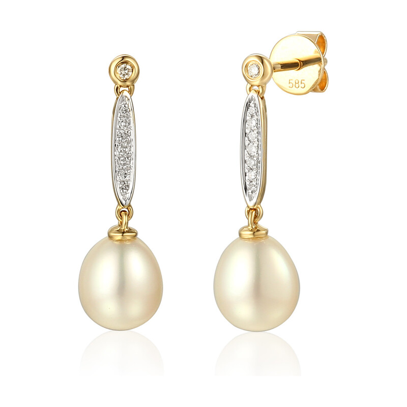 Kolczyki perła+bryl 0,08ct/ dł.sztyft AW 57583 Y Line próba 585